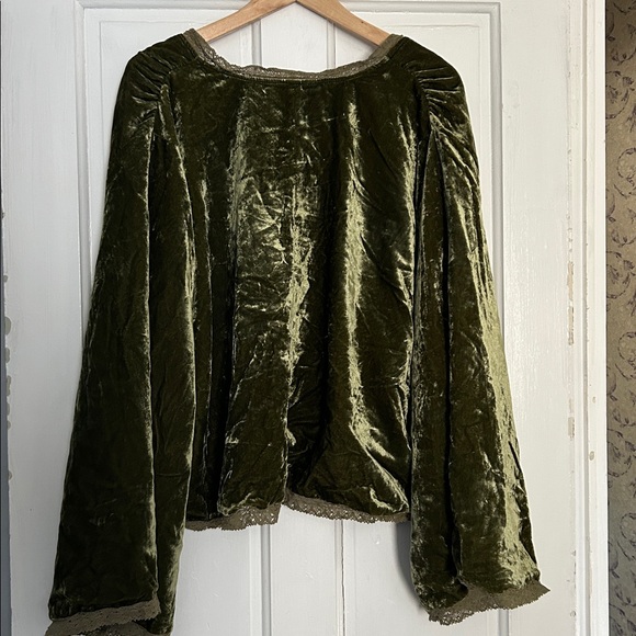 Vintage Bed jacket Free People Olive Velvet Tie-Front Blouse - Picture 11 of 16